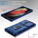 for Samsung Galaxy S23 Ultra Case Military Grade Drop Shock Protection Cell Phone Cover with Slide Camera Cover Built-in 360 Rotate Ring Stand for S23 Ultra 6.8 - Blue
