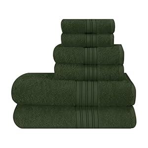 BOUTIQUO 6 Pack Cotton Towel Set, Contains 2 Bath Towels 28x55 inch, 2 Hand Towels 16x24 inch & 2 Wash Coths 12x12 inch, Ideal Everyday use, Ultra Soft Compact & Lightweight - Olive Green