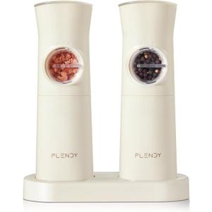 Flendy Gravity Electric Salt and Pepper Grinder Set Rechargeable, Automatic Salt and Pepper Grinder Set with USB C Charging Base, Gravity Salt and Pepper Shakers Set Electric