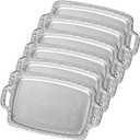 6 Pcs Silver Serving Tray Elegant Floral Metal Plate Silver Platter for Buffet Wedding Party Jewelry Decorative (Oblong with Handle)