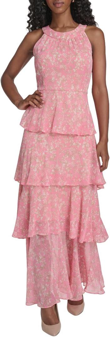 Tommy Hilfiger Women's Sleeveless Halter Neck Tiered Skirt Maxi Dress