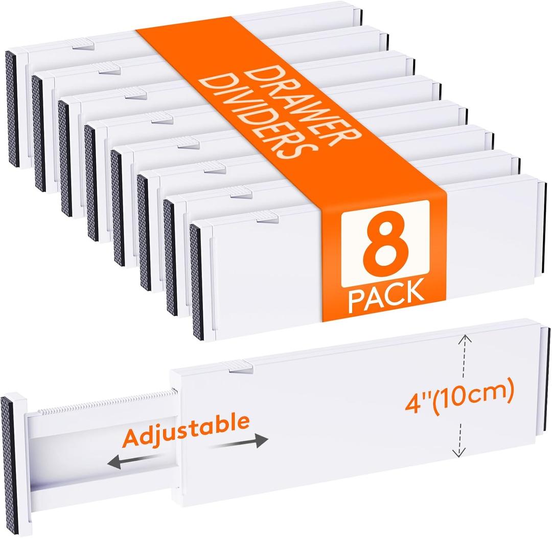 Lifewit 8 Pack Drawer Dividers Plastic 4" High, 13.5-22" Adjustable Drawer Organizers for Clothes, Expandable Dresser Separators in Bedroom/ Bathroom/ Kitchen/ Fridge/ Office Organization and Storage