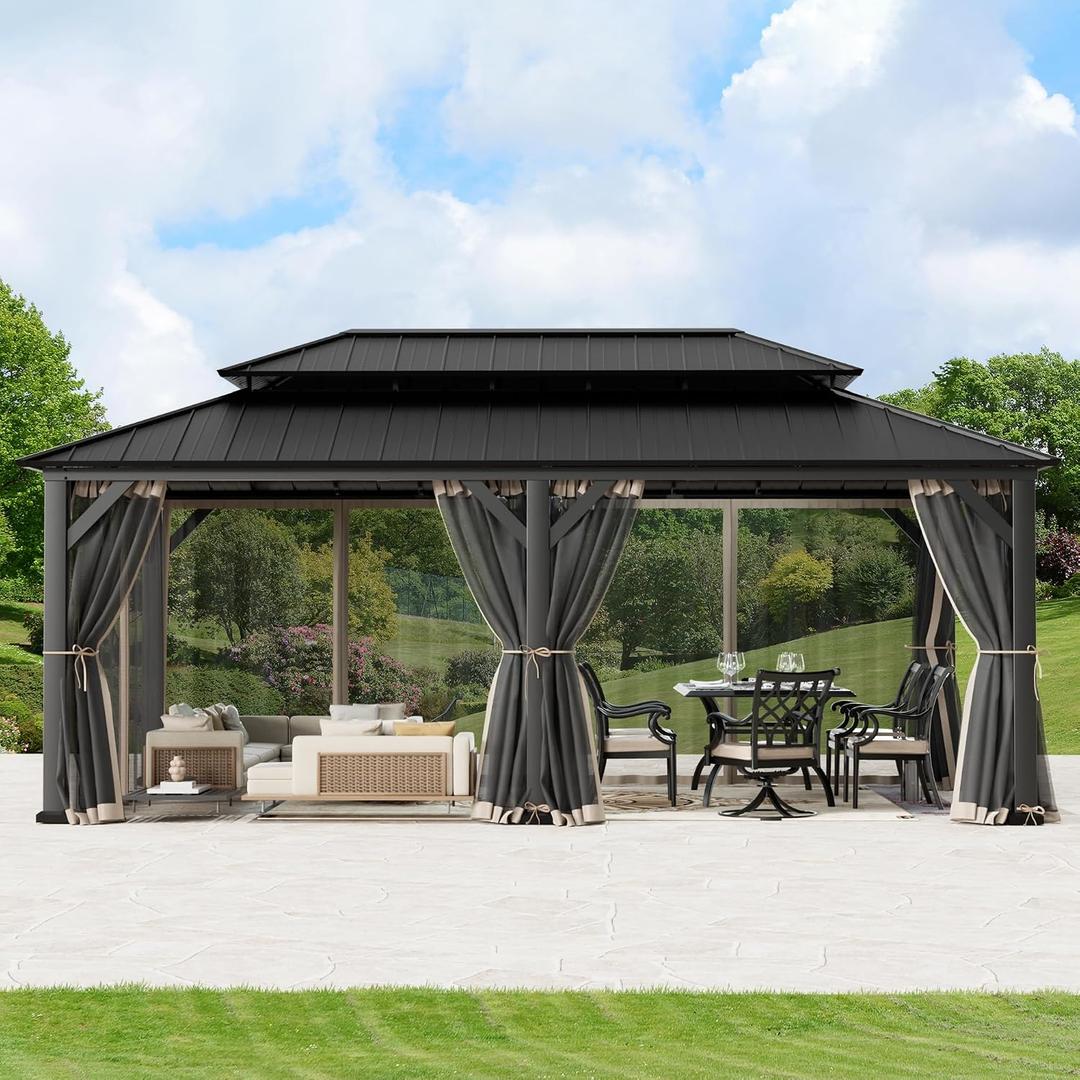 Covered Outdoor Gazebo Mosquito Netting Replacement Universal 6-Panel Sidewalls 12' x 20', Outdoor Gazebo Mosquito Nettings with Double Zipper, Replacement for Patio Canopy, Garden (Mosquito Net Only)