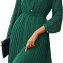 HAOKEKE Women Summer Dress Short Sleeves Chiffon Dress Retro Pleated Shirt Dress Wear Ideal for Party Work Casual Church Time Meeting Cocktail etc Solid Green Dress, S