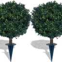 kyesyes Artificial Boxwood Ball Bush 27" Tree UV Resistance Rated with Spike. Easy to Push in The Ground.Plant Looks Great in a Planter Anywhere. Indoor/Outdoor Decor 2 Pack
