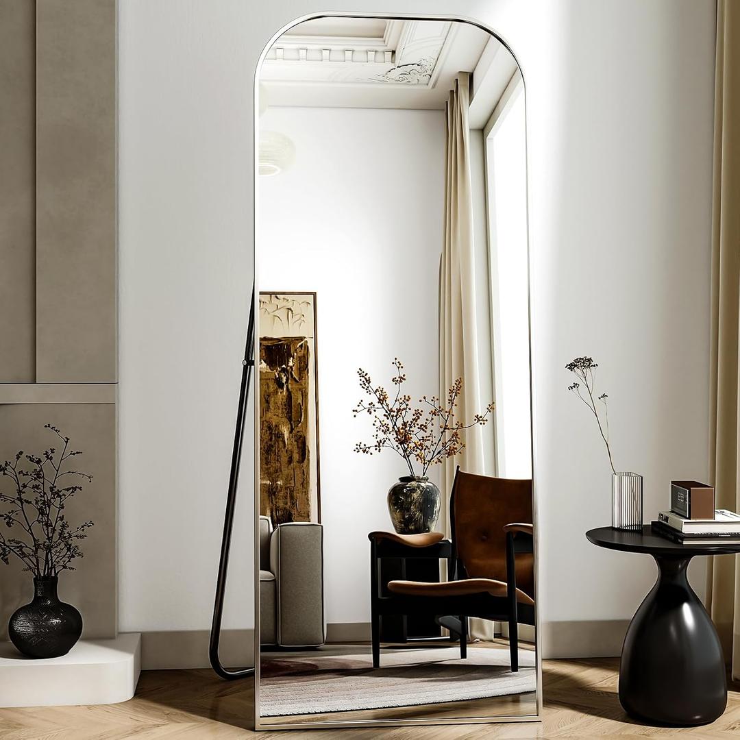 56x21 Inch Full Length Mirror - Large Floor Standing & Wall Mountable Full Body Mirror with Sturdy Aluminum Frame, Arched Top Design, Freestanding or Hanging for Bedroom, Living Room, Cloakroom,Silver