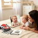 Tummy Time Toys with Real Mirror, Visual Stimulation Learning Cards and Soft High Contrast Black and White Baby Book for Newborn
