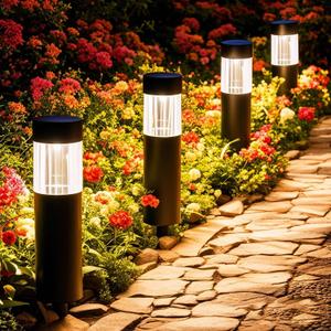 Solar Pathway Lights Outdoor 4 Pack, Stainless Steel Solar Garden Lights, Bright 35LM Warm White LED, Auto On/Off IP65 Waterproof Path Lights for Yard, Lawn, Walkway, Patio, Driveway