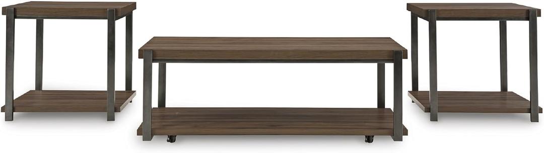 Signature Design by Ashley Trindwick Contemporary Table with Shelf and Casters, Set of 2, Gray & Dark Brown