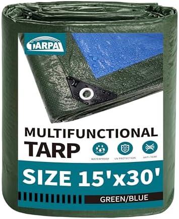 TARPAL 15x30 Feet Green Tarp Waterproof Multipurpose Protective Cover All Purpose Outdoor Poly Tarps Cover for Swimming Pool, Boat, car, Camping, firewood,Outdoor Furniture, Roof Waterproofing
