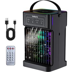 Portable Air Conditioners, 2026 Upgraded 4-IN-1 Quiet Portable AC Unit with Remote, 1100ML Tank Evaporative Air Cooler, 7 Color Light Personal Mini Air Conditioner for Bedroom,Office, Camping, Car,RV