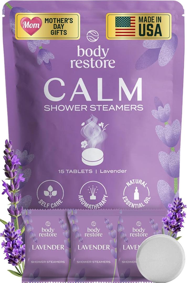 Body Restore Shower Steamers Aromatherapy 15 Pack  Mothers Day Gifts for Mom, Spa Gifts for Women, Relaxation Stress Relief Self Care  Premium Lavender Essential Oil Tablets