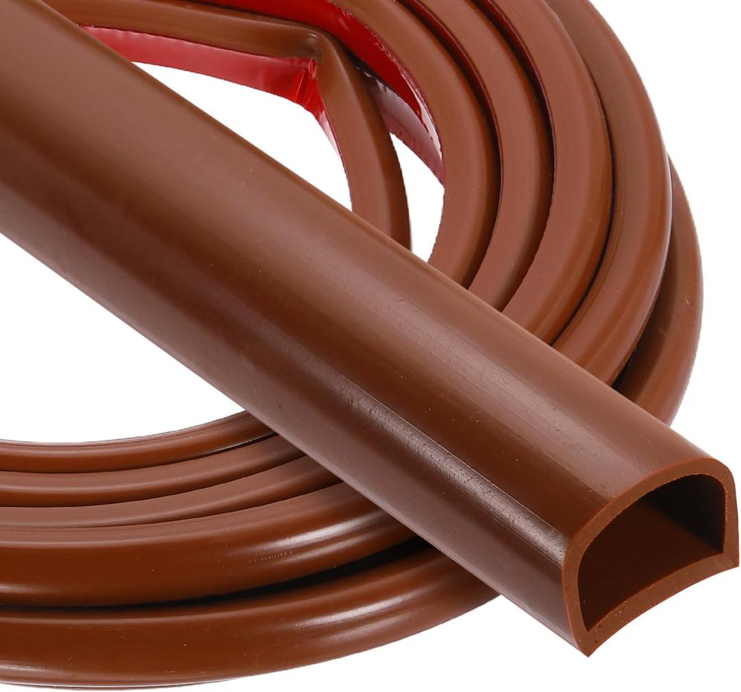 PATIKIL 16.4FT Silicone D Shape Weather Stripping, 5/9" W x 1/2" H Self Adhesive Backing Door Seal for Door Frame Window Insulation RVs Furniture Cabinets, Brown