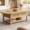 LVB Oval Rattan Coffee Table, 47" Boho Wood Living Room Table with Storage, 47.24 Inch