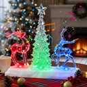 Pinkunn Reindeer Christmas Tree Table Decoration, Lighted Musical Christmas Reindeer Tree Figurines, Holiday Centerpiece with LED Lights and Music, Battery Operated Xmas Gifts Tabletop Ornaments