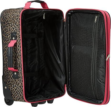 Rockland Fashion Softside Upright Luggage Set, Expandable,Lightweight,Telescopic Handle,Wheel, Pink Leopard, (14/19)(Tote bag not included)