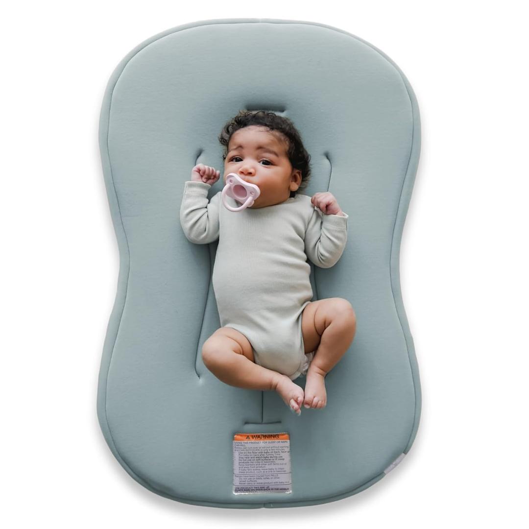 Snuggle Me Baby Lounger Curve (0-6 Months) - Premium Organic Cotton with Foam Core, Machine-Washable Cover, Buttery-Soft & Breathable Infant Lounger with Travel Bag (30 in x 20 in x 1.9 in) - Slate
