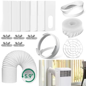 Portable Air Conditioner Window Vent Kit, 12Pcs with 6 Slide Seal Plates & 5.9 Exhaust Hose, Adjustable Portable AC Window Kit for Ducting Universal for Sliding Horizontal & Vertical Windows