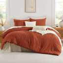 Andency Burnt Orange Oversized King Comforter Set 120x98, Boho Oversize King Soft Warm Tufted Bedding Comforter Sets, 3 Pieces Aesthetic Chevron Farmhouse Cute Bohemian Textured Bedding Set