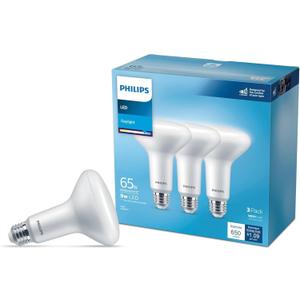 PHILIPS LED 65W BR30 3-Pack Basic Daylight (5000K) 650 Lumen (9W = 65W) Frosted Flicker-Free Light Bulbs