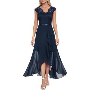 Bbonlinedress Women's V-Neck Dress for Women Wedding Guest Hi-Lo Floral Lace Prom Cocktail Party Formal Bridesmaid Dress XXL