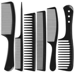 6 PCS Hair Comb Set Black, Durable Wide and Fine Tooth Rat Tail Hair Barber Comb for Women & Man, Professional Combs for Wet Curly Natural Hair Detangling Parting Teasing Styling & Cutting