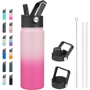 BJPKPK Insulated Water Bottles with Straw Lid, 22oz Cold & Hot Thermo, Stainless Steel Metal Water Bottle with 3 Lids, Reusable Thermo, Cups, Mugs for Daily Use-Cherry