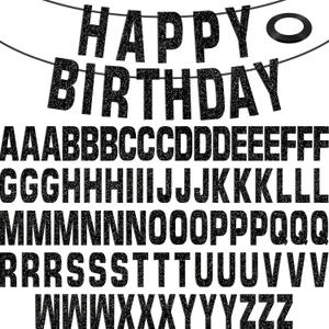 78 Pcs Make Your Own Banner Kits Large Size 6 Inch DIY Glitter Letter Pack Reuse Letters Banner Kit with White Ribbon for Birthday Wedding Shower Party Favor Wedding Wall Decor (Gold Glitter Black)