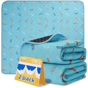 Sunheir Washable Pee Pads for Small Pet 2-Pack, Reusable Pet Training Pads Absorbent & Leak-Free, Waterproof Pee Pads for Dog Cat Rabbit Guinea Pig Hamster, Whelping Pad (Leaves - Sky Blue) 18x24 In