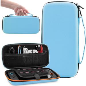 FUNDIARY Travel Carrying Cases Compatible with Nintendo Switch 2 Grips, Large Storage Space for Blue Slim Portable Cute Bag & 10 Game Card Slots for Switch 2 Game Accessories with Handle Strap Design