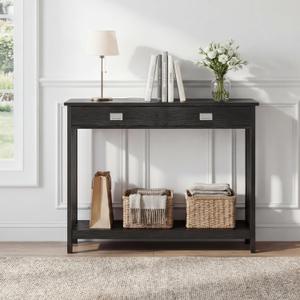 ChooChoo 47" Black Entryway Table with Drawer, Narrow Console Table with Storage Shelf, Sofa Table for Living Room, Entryway, and Hallway, 11.8"D x 47.2"W x 31.5"H