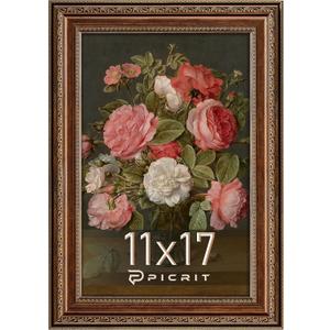 Picrit 11x17 Antique Gold Bronze Picture Frame, Shatterproof Cover, 1 Pack