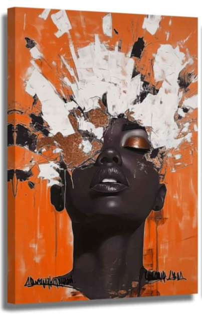 XLMDYYSW Black Woman Canvas Wall Art Abstract Black Girl African American Painting Modern Aesthetic Prints for Bedroom Framed (Orange, 16.00" x 24.00")