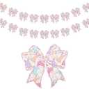Honeydak 2 Pcs Spring Easter Bunny Garland Pastel Bow Garland Spring Floral Bunny Banner Easter Bow Banner for Backdrop Party Supplies Home Car Mantle Decorations (Pink)