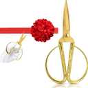 Grand Opening Ribbon-Cutting Ceremony Kit Includes Gold Scissors, Flower Ball, Red Ribbon & White Gloves,Suitable for all ribbon-cutting and inauguration ceremonies (Embossed Handle)