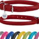 Rolled Leather Dog Collar Soft Round Collars, ID Tag for Small Medium Large Dogs (9-12 inch, Imperial Red)