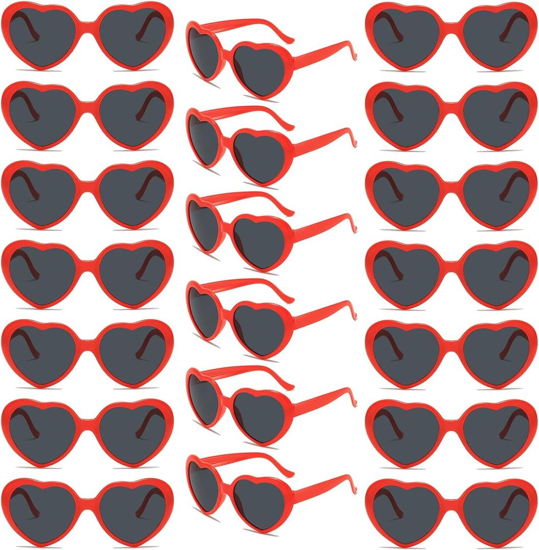 20 Pack Red Heart Sunglasses Bulk for Women Men Heart Shaped Bachelorette Sunglasses