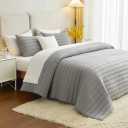 Gray Twin Size Quilt Bedding Set, Reversible Lightweight Bed Spreads Oversized Twin Quilted Bedspread for All Seasons, Soft Washable, 2 Pieces, 1 Quilt (68x90 in) & 1 Pillow Sham (20x26 in)