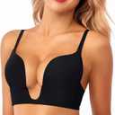 Women's Deep Plunge Bra Cleavage Enhancer Low Cut Wireless Bra Padded Push Up (34D, Black)