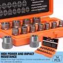 XEWEA Professional 14PCS Bolt Extractor Set, 3/8" Drive Impact Stripped Bolt Remover Socket Set for Removing Damaged Broken Rounded Off Bolt & Nut, Impact Grade Cr-Mo Steel with Case Father's Day Gift