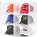 beehomay Hat Organizer Box,Stackable Clear Baseball Caps Holder Box Containers with Magnetic Door for Hats Snapback Cap Storage,Clear Hat Storage with Magnetic Door, Holds 60 Hats(clear, 6 pack)