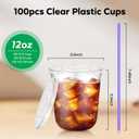 50PCS 12 oz Clear Plastic Cups with Lids and Colorful Straws, Round Bottom Disposable To Go Iced Coffee Smoothie Juice Boba Cups, PET Party Cups for Holiday, Birthdays, Picnics, Takeut, Office (EXP 11/28/35)