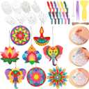 Weekgrat 24 Pcs 4 Inch Sand Painting Mandala Coloring Craft Kits Animal Wooden Sand Art with 12 Colored DIY Valentine Self Adhesive Painting for Party Gifts Fun Home Activities