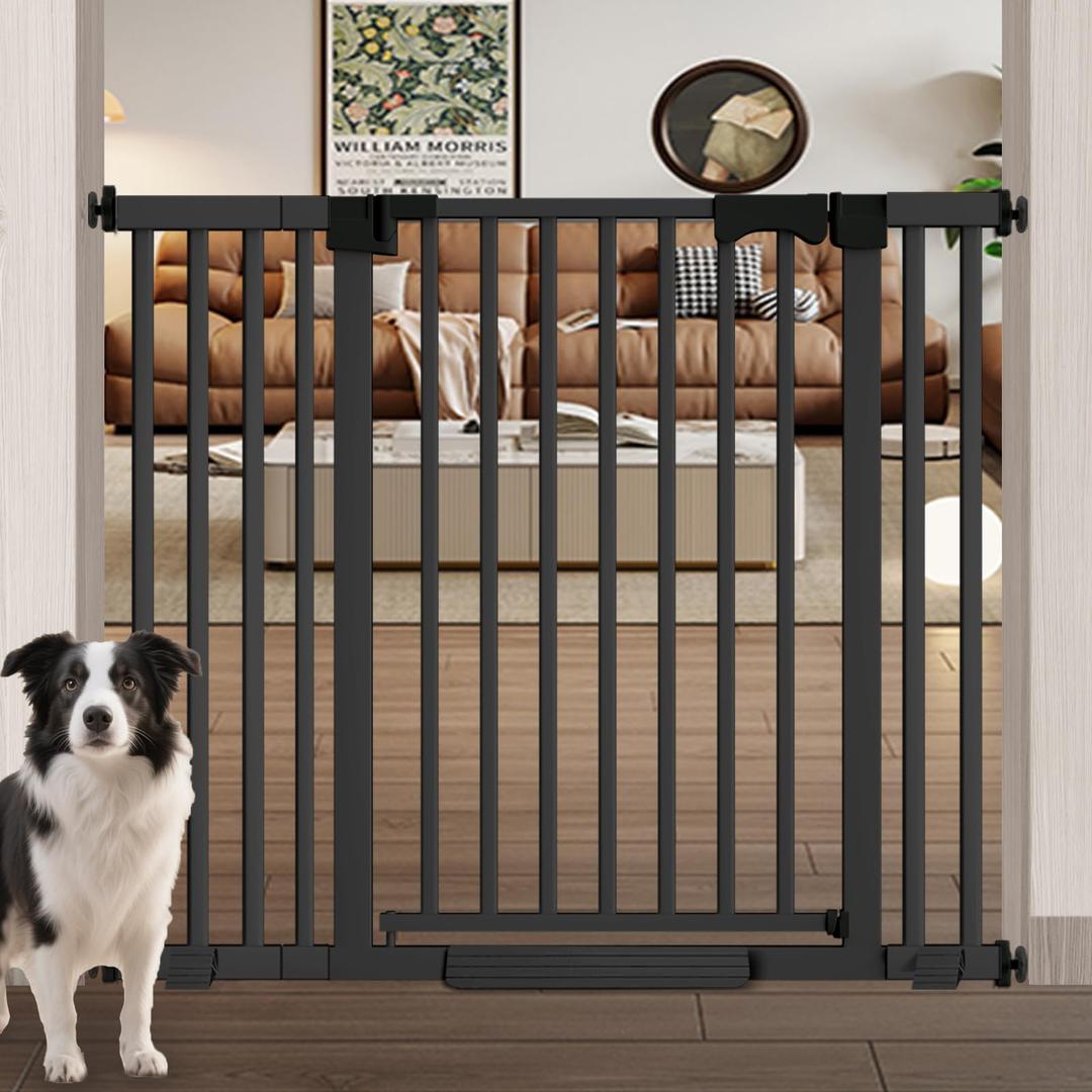 Amibud 41'' Extra Tall Baby Gate for Large Dogs Pets Indoor No Jumping Over, 30-32.6'' Wide Heavy Duty Puppy Gate for Doorways, Pressure Mounted Metal Gate for Child Toddler No Tools Needed(Black)