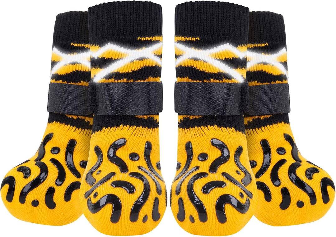 Reflective Dog Socks to Prevent Licking Paws, Dog Paw Protector, Hardwood Floors Anti Slip, Non Slip Dog Socks with Grippers, Dog Booties and Paw Protectors for Indoor Use X-Small