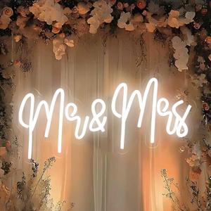 Mr. and Mrs. Neon Signs for Wedding Party Decorations - LED Wedding Neon Signs for Receptions, Bridal Showers, Engagements, Anniversaries, Decorative Wall Art (EOL-White)