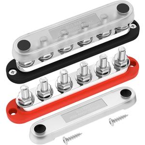 DaierTek 300A Bus Bar 12V Marine 12V Power Distribution Block with Cover 6 x 3/8" (M10) Terminal Studs Max 300V AC 48V DC Positive & Ground Busbar for Automotive Car Boat