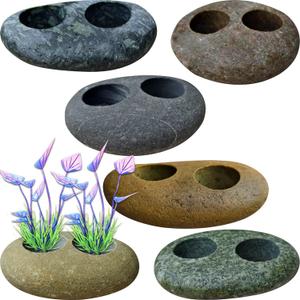 Natural River Stone Plant Weights for Aquarium, Handmade Pebble Anchors for Aquatic Plants, Fish Tank Decorations, Unique Shape & Size, Landscape Plant Weights (0.8 2holes 6pcs)