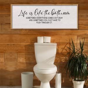 LuZhiQiang Farmhouse Bathroom Wall Decor Life Is Like The Bathroom Sign 32"12" for Rustic Restroom Toilet Laundry Funny Wall Art Inspirational Large Wood Framed Hanging (Wood)