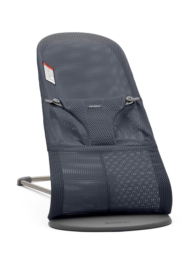 BabyBjrn Bouncer Bliss, Anthracite, Mesh | 2-in-1 Adjustable Baby Bouncer Seat and Toddler Chair, Newborn to Toddler (8-29 lbs), 4 positions, Lightweight & Portable